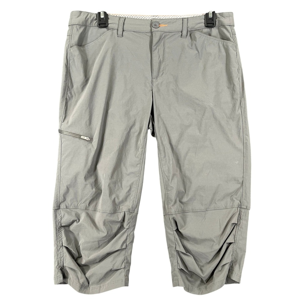 Orvis Capri Pants Women 10 Gray Ruched Leg Zipper Pocket Hiking Travel